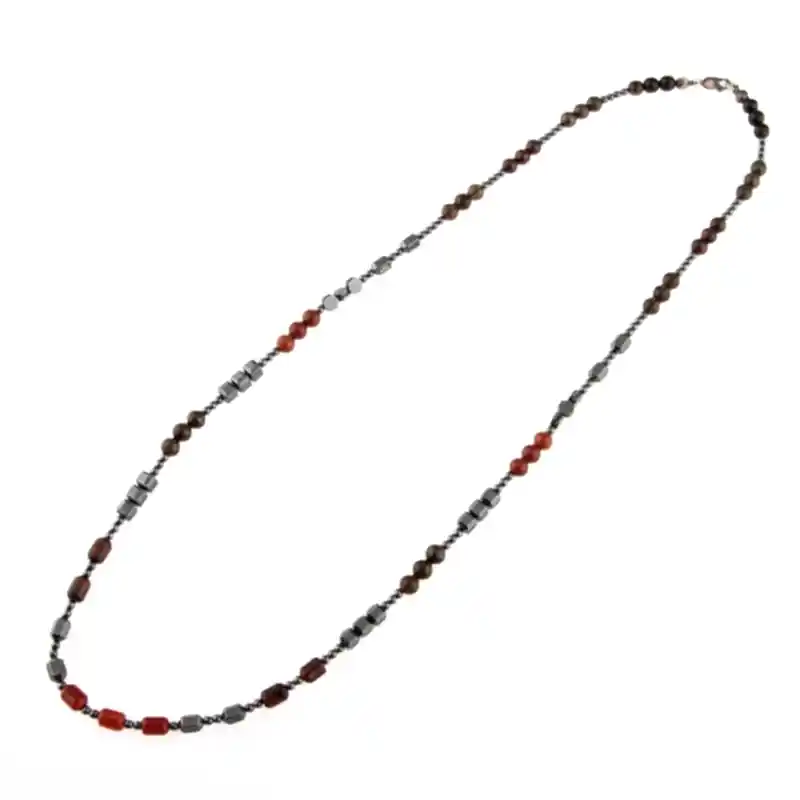 Obsidyen-Pirit-Dumanlı Kuvars-Jasper-Bronzit-Kaplan Gözü-Kırmızı Akik-Lal Taşı-Hematit Doğal Taş Erkek Tasarım Kolye