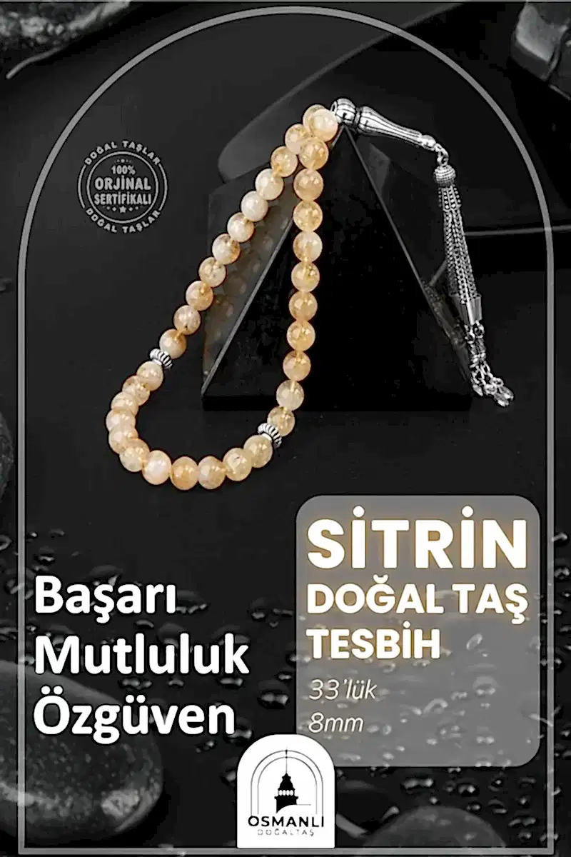Sitrin Doğal Taş Tesbih 33lük - 8mm