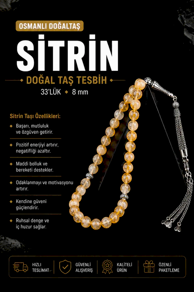 Sitrin Doğal Taş Tesbih 33lük - 8mm