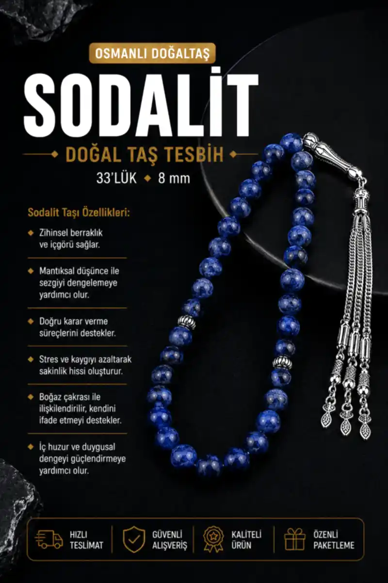 Sodalit Doğal Taş Tesbih 33lük - 8mm