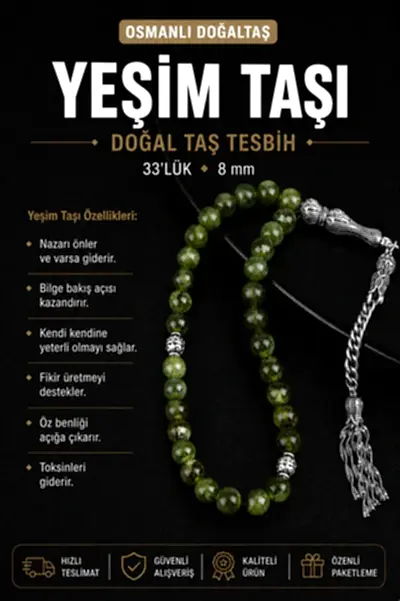 Yeşim Doğal Taş Tesbih 33lük - 8mm