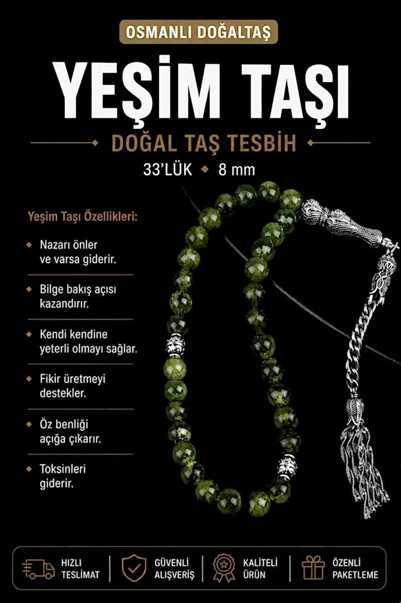 Yeşim Doğal Taş Tesbih 33lük - 8mm